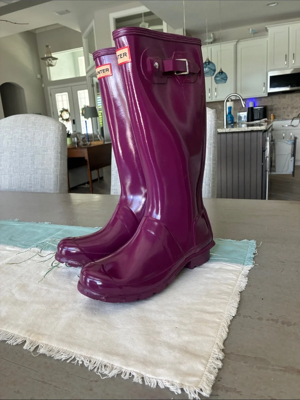Hunter Kids Tall Gloss Rain Boots in Burgundy